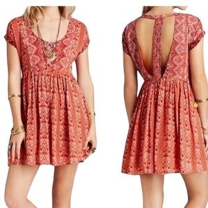 NWOT Women’s FREE PEOPLE Rust Orange Sundown T Back Boho Mini Dress (Small)
